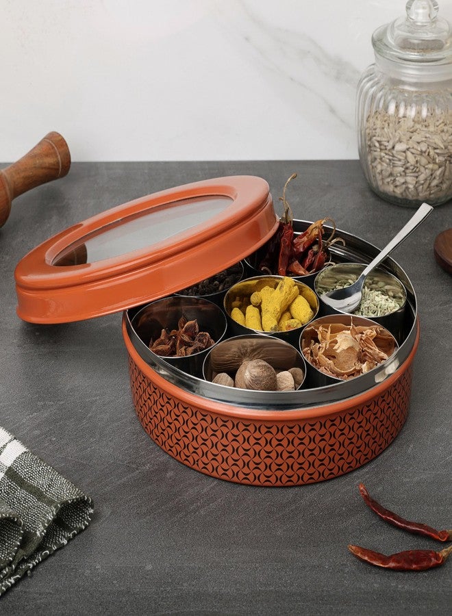 dudki 7 in 1 Stainless Steel Spice box for kitchen sturdy Masala dabba jar for Spices Seamless Design (Orange Rust) - Image 5